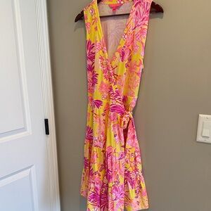 Floral Wrap Dress in Pink and Yellow Lilly Pulitzer size large women’s